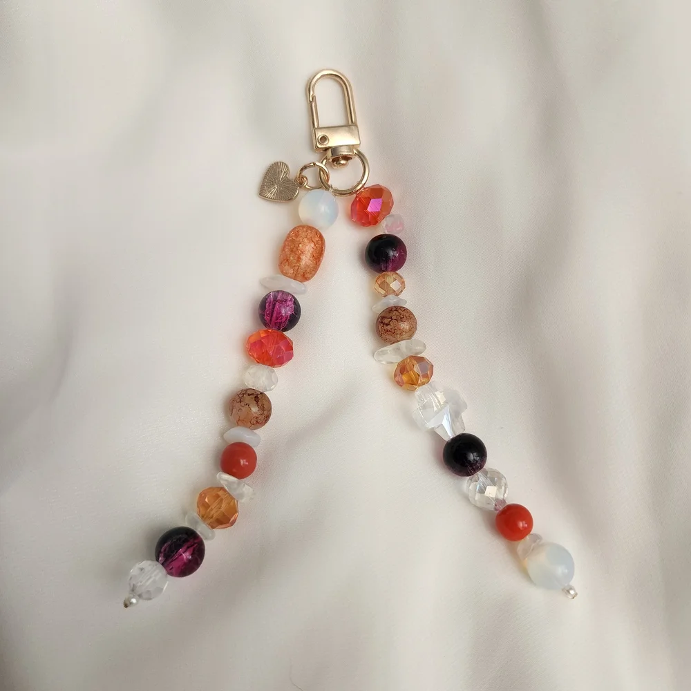 Handmade Glass Beaded Purse Charm Keychain Flair Fall Orange Purple